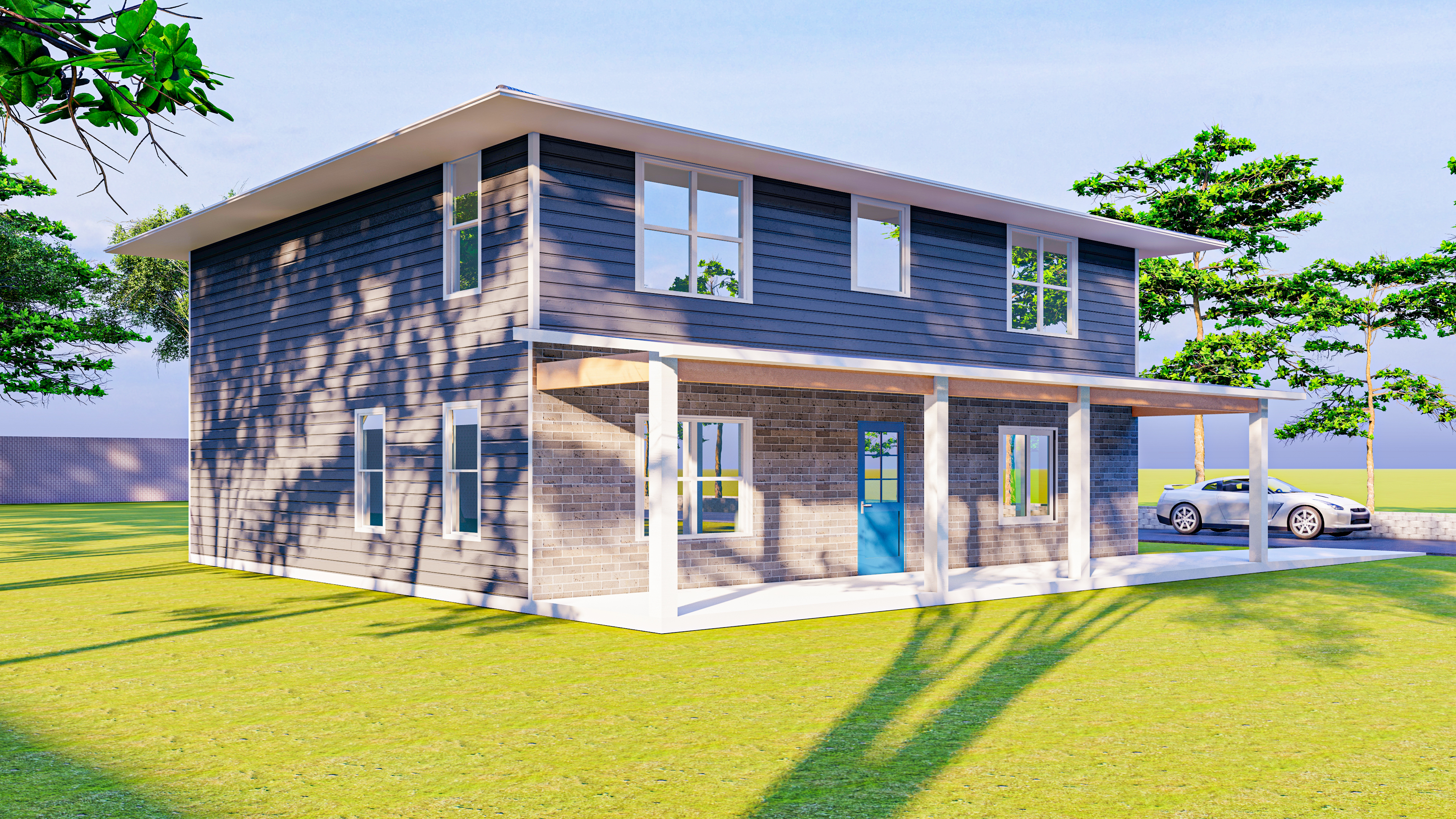 Front elevation of a completed new-construction home.