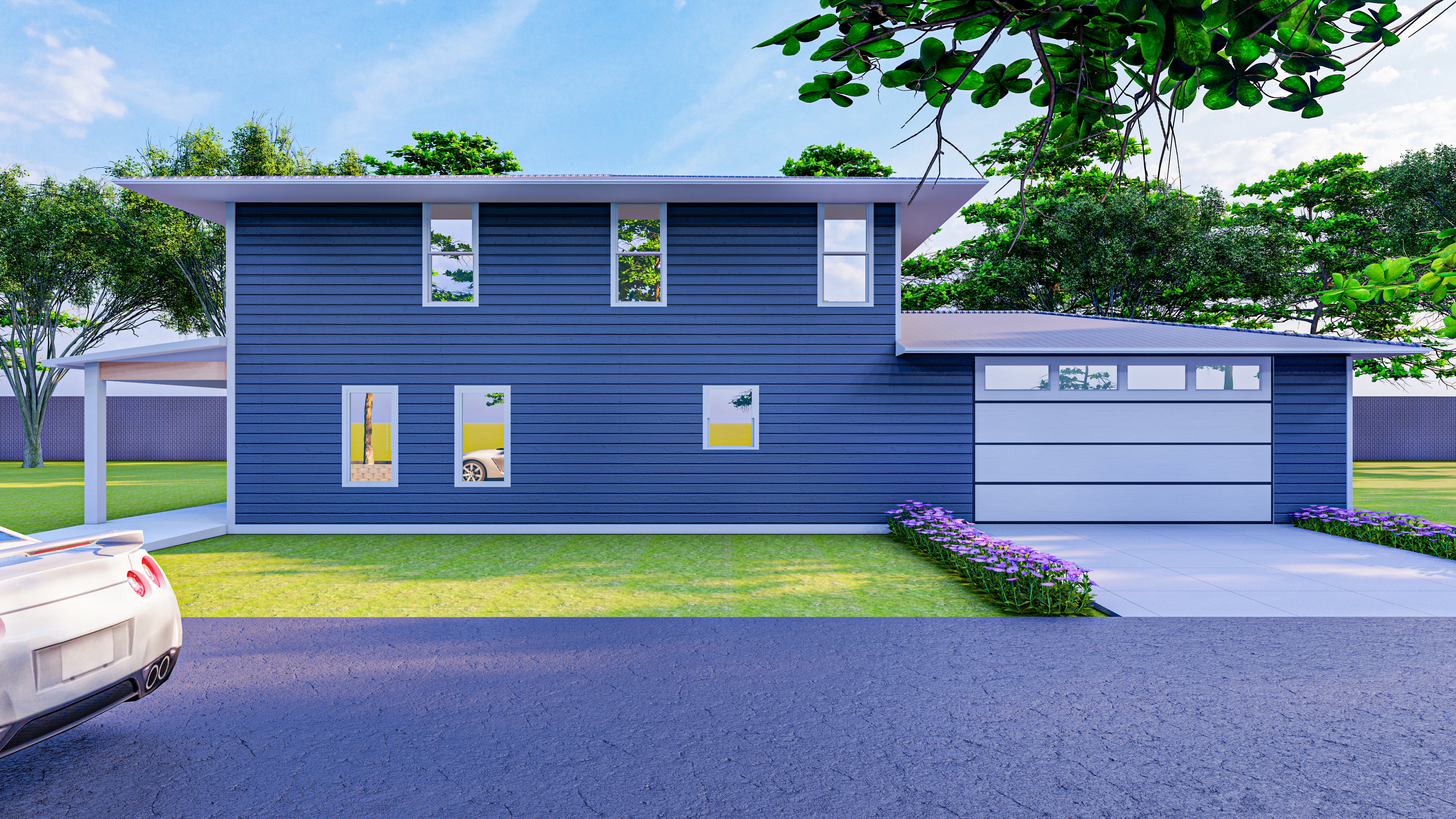 Right elevation with garage.